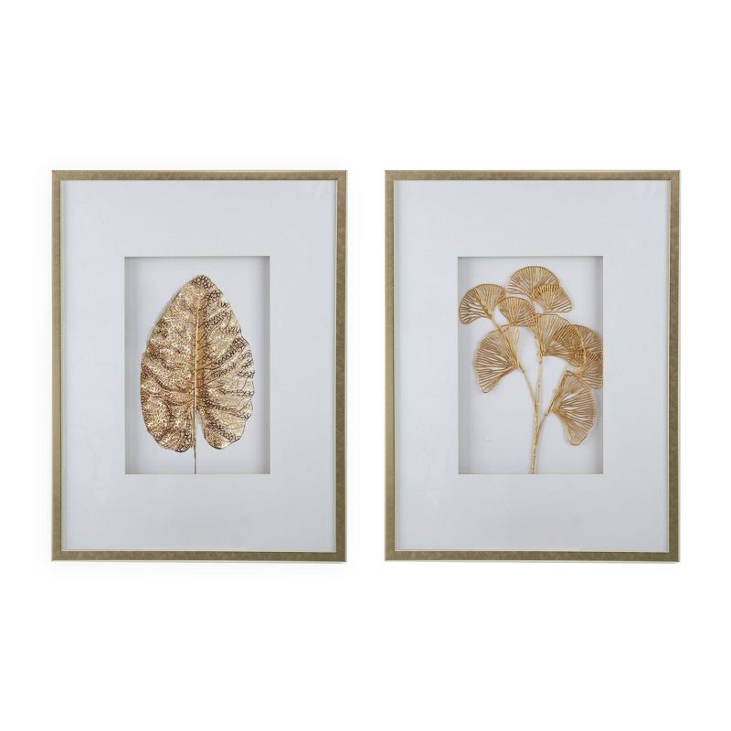 Set of 2 Rectangular Framed Botanical Wall Arts Gold - A&#38;B Home, 1 of 7