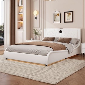 CAVINAS King/Queen/Full Size Luxurious Upholstered Platform Bed Frame with Thickened Headboard & Bluetooth Speakers,Easy Assembly - 1 of 4