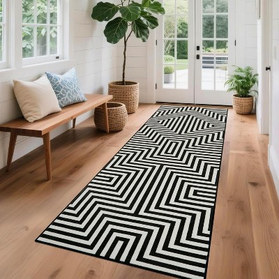 Washable Area Rugs for Living Room Bedroom Modern Geometric Striped Rugs Non-Slip Low Pile Soft Foldable Accent Rug
