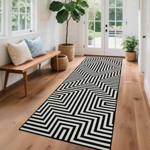 Washable Area Rugs for Living Room Bedroom Modern Geometric Striped Rugs Non-Slip Low Pile Soft Foldable Accent Rug - 1 of 4