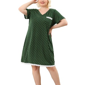Agnes Orinda Women's Plus Size Pajamas Knit Lace Trim Polka Dots Short Sleeve Nightgowns - 1 of 4