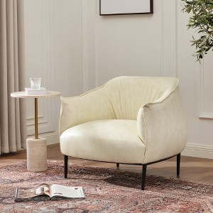 KINWELL 33" Wide Faux Vegan Leather Upholstery Barrel Chair with Metal Legs - 1 of 4
