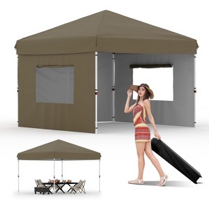 10'X10' Pop Up Canopy Tent with 3 Sidewalls, Beach Tent with One Push Setup, Outdoor Sun Shade for Parties, Camping, UPF 50+ All Weather Waterproof - 1 of 4