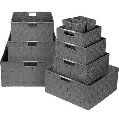 Sorbus 9 Piece Stackable Woven Basket Organizer Set with Built-In Carry Handles - Stylish Storage for any room in the household
