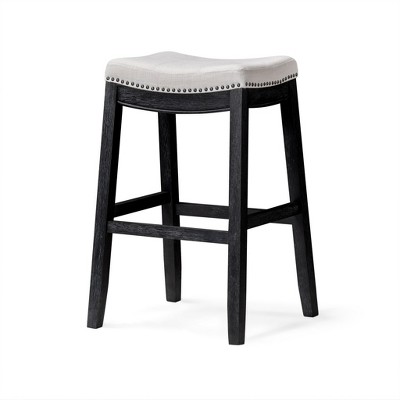 HomeRoots 31" White and Black Fabric and Solid Wood Backless Bar Height Bar Chair