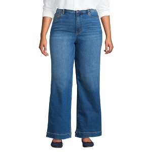 Lands' End Women's Recover High Rise Wide Leg Blue Jeans - 1 of 4