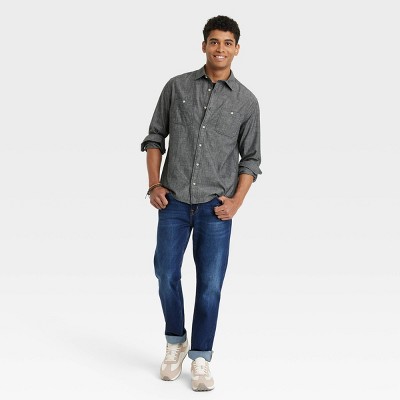 Мужские рубашки Goodfellow & Co Men's Long Sleeve Denim Button-Down Shirt - Goodfellow & Co™ Black Wash S: Cotton Chambray, Front Pocket, Machine Washable — фото 3