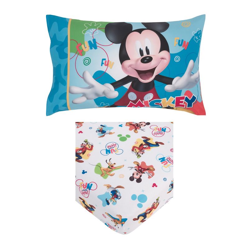 Disney Mickey Mouse Fun Starts Here 2 Piece Toddler Sheet Set - Fitted Bottom Sheet, and Reversible Pillowcase, 4 of 7