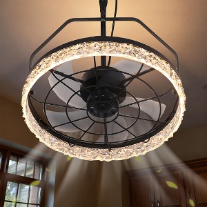 DORESshop 20-Inch 5-Blade Ceiling and Wall Mount Fan Light, DC Motor, Black Finish, 110-220V, Modern Home Lighting Fixture - 1 of 4