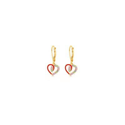 Chanteur Hypoallergenic Kids Jewelry Accessories Heart Red CZ Yellow Gold Brass Plating Earrings leverback is made from 925 Sterling silver