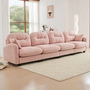 Modern Pink Chenille Sectional Sofa with Tufted Pleated Backrest, Comfy 4-Seater Sectional Couch for Living Room or Apartment – The Pop Home - 1 of 4