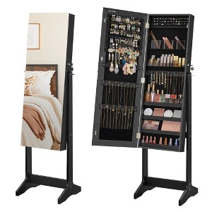 SONGMICS Mirrored Jewelry Cabinet Armoire Freestanding Lockable Storage Box Organizer Unit with Full-Length Frameless Mirror - 1 of 4