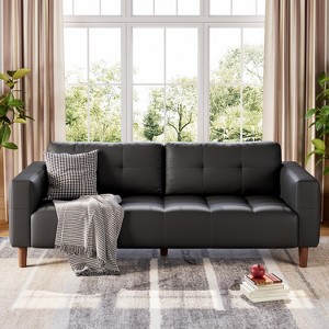 83" Wide 3-Seater Faux Leather Sofa with Spring Cushion, Deep Seats & 2 Removable Back Cushions, Modern Sofa for Living Room, Bedroom, Apartment - 1 of 4