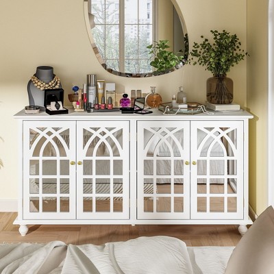 Famapy White Apsolon 63'' Wide Sideboard with Modern Design Accent Buffet Cabinet Mirror Doors Organizers