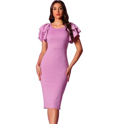 Allegra K Women's Ruffle Short Sleeve Back Zipper Elegant Bodycon Dress