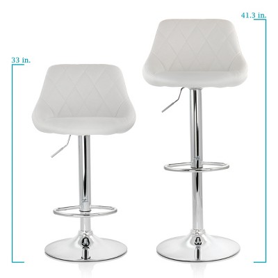 Luxe White Diamond Stitch Adjustable Metal Bar Stool - Set of 2