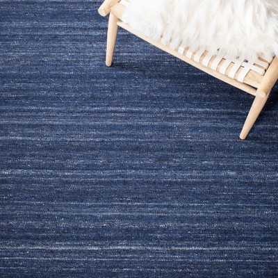 Navy Blue Striped Wool 8' x 10' Handmade Rug
