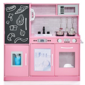 Infans Kid’s Pretend Play Kitchen Toddler Kitchen Playset w/ Blackboard Pink - 1 of 4