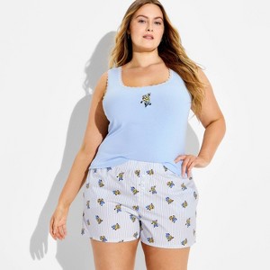 Women's Minions Stripe Boxer Graphic Pull-On Shorts - Light Blue