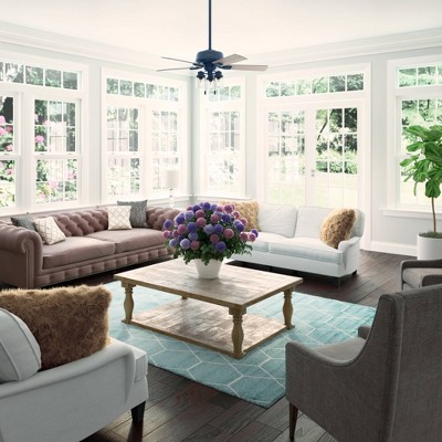 Hartland Indigo Blue 44" LED Ceiling Fan with 5 Light Gray Oak Blades