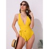 INSPIRE CHIC Women's Deep V Neck Criss Cross Lace Up Monokini Bikini, Tummy Control High Cut Swimwear Bathing Suits 1 Set - 4 of 4