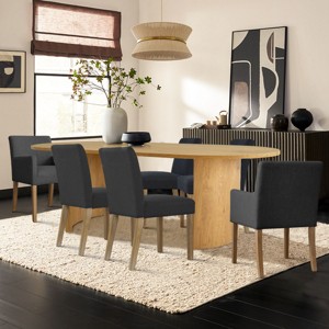 7-Piece Oval Dining Table Set, 79” Wood Pedestal Table with 4 Upholstered Armless Chairs & 2 Armchairs, Modern Dining Room Furniture-Maison Boucle - 1 of 4