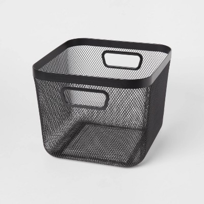 Divided Wire Caddy Basket With Wood Handle Black - Brightroom™ : Target