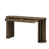 59" MDF Oak Veneer Console Table,Side Table with Curved Fan-Shaped Legs and 2 Drawers,Modern Oval Entryway Storage Console Table-Coolbibila - 3 of 4