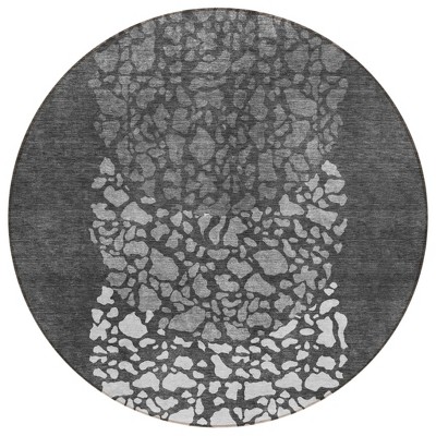 Charcoal Gray And Silver Abstract Washable Indoor Outdoor Area Rug