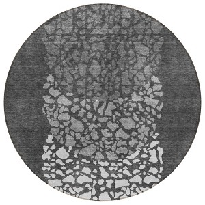 Charcoal Gray And Silver Abstract Washable Indoor Outdoor Area Rug - 1 of 4