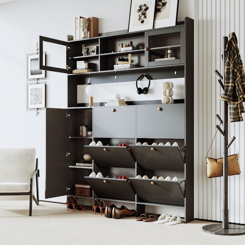 Multifunctional Shoe Rack with Large Storage Space,  Shoe Cabinet with 6 Flip Drawers and Tempered Glass Doors - Maison Boucle, 2 of 10