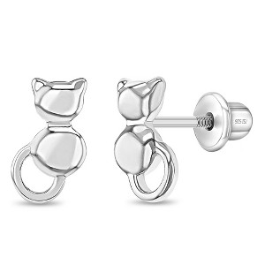 Girls' Kitty Cat Screw Back Sterling Silver Earrings - In Season Jewelry - 1 of 4