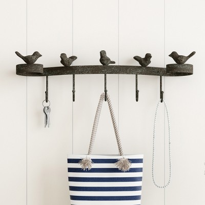 Hastings Home Cast Iron Decorative Birds on Ribbon Coat Hook