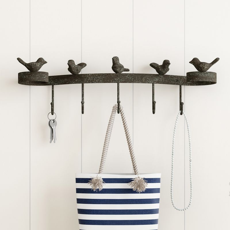 Hastings Home Cast Iron Decorative Birds on Ribbon Coat Hook, 1 of 9
