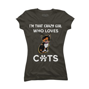 Junior's Design By Humans I'm That Crazy Girl Who Loves Cats Cartoon By MeowShop T-Shirt - 1 of 2