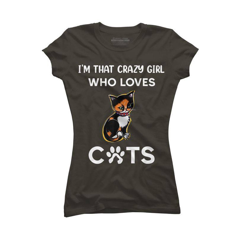 Junior's Design By Humans I'm That Crazy Girl Who Loves Cats Cartoon By MeowShop T-Shirt, 1 of 3