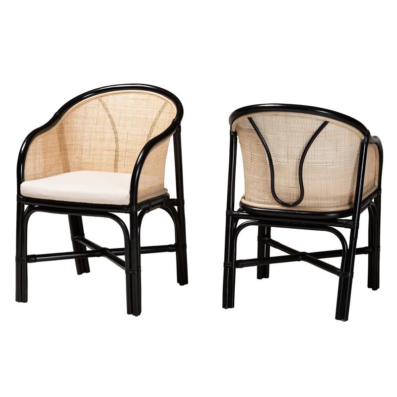 bali & pari Miranda Modern Bohemian Two-Tone Black and Natural Brown Rattan 2-Piece Dining Chair Set, 2 of 8