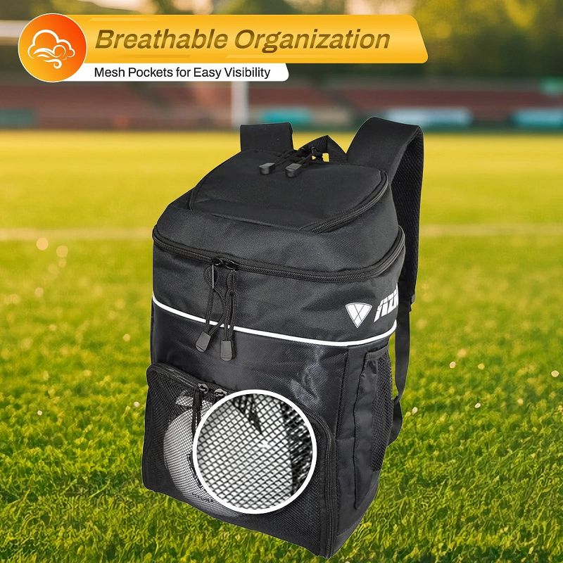 Vizari Titan Soccer Backpack With Ball Compartment and Vented Ball Pocket and Mesh Side Cargo Pockets for Adults and Teens, 3 of 7