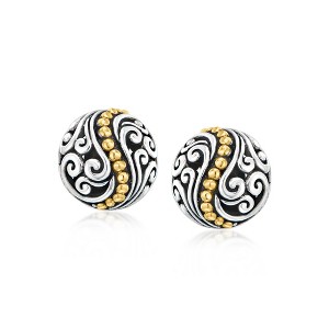 Ross-Simons Sterling Silver and 18kt Yellow Gold Bali-Style Swirled Dome Stud Earrings - 1 of 3