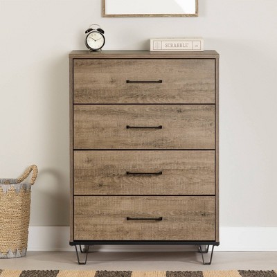 Weathered Oak Farmhouse 4-Drawer Tall Dresser