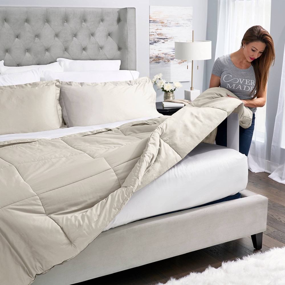 Photos - Duvet King Easy Bed Making Down Alternative Comforter Natural - Covermade