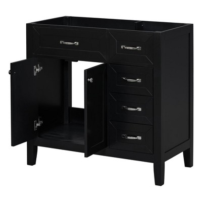 36 Inch Black Solid Wood Bathroom Vanity with 3 Drawers