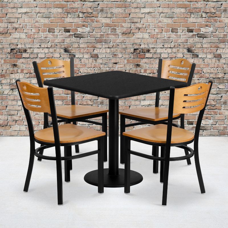 Flash Furniture 30'' Square Black Laminate Table Set with 4 Wood Slat Back Metal Chairs - Natural Wood Seat, 2 of 4