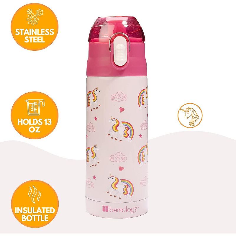 Bentology Lunch Box Set for Kids - Girls Insulated Lunchbox Tote  Water Bottle  and Ice Pack - 3 Pieces - Unicorn, 2 of 4