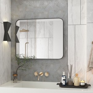 Wall Bathroom Mirror – Black Frame, Moisture-Resistant & Shatter-Safe Design (Horizontal/Vertical) - 1 of 4