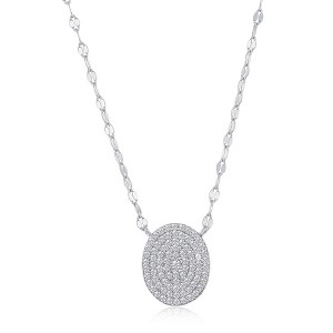 Bella Silver Sterling Silver Oval Pave CZ Mirror Chain Necklace - Silver - 16+2 Inch - 1 of 2