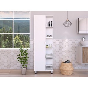 ORRD Corner Cabinet with 5 Open Shelves & Single Door, White Storage Cabinet for Living Room, 62.2" Tall Space-Saving Organizer - 1 of 4