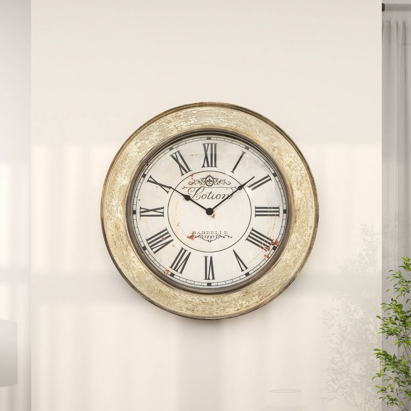24&#34;x24&#34; Wooden Distressed Wall Clock Cream - Olivia &#38; May, 4 of 19