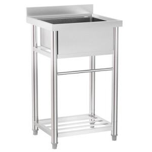ROVSUN Stainless Steel Utility Sink with Faucet and Storage Shelf, 21.6"D x 19.6"W x 36.9"H, Freestanding Single Bowl Wash Basin for Restaurant - 1 of 1