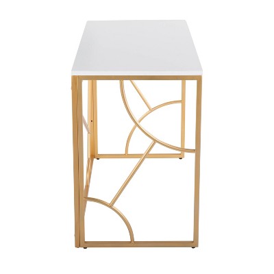 White and Gold Geometric Metal Frame Writing Desk